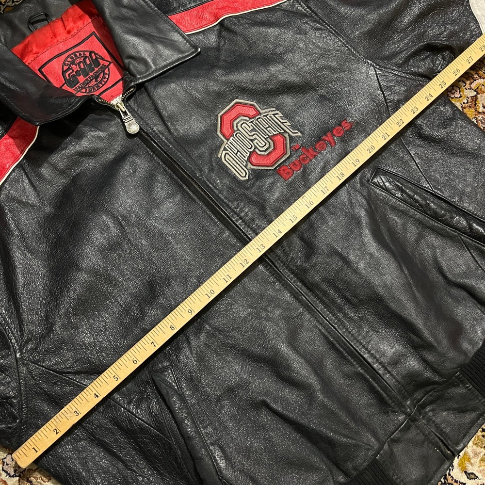 Global Identity Ohio State Buckeyes Leather Bomber Jacket Mens Large Black Red - Picture 4 of 6